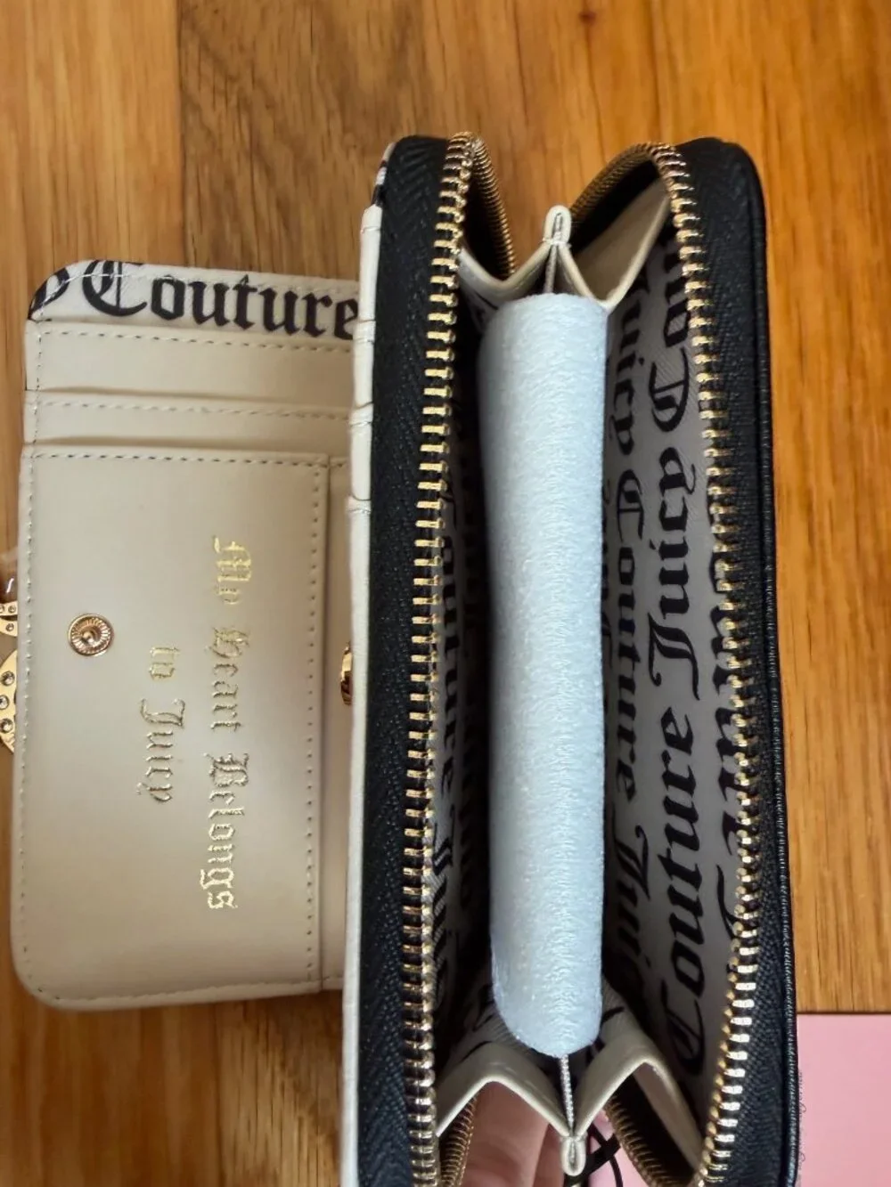 Juicy Couture Black Embossed Wallet Rhinestone JC Charm NWT